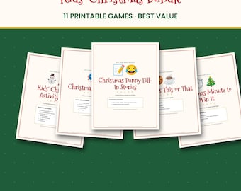 Kids Christmas Games Bundle, 11 Printable Holiday Activities, Bingo, Scavenger Hunt, Charades, Word Search, Classroom Party PDF