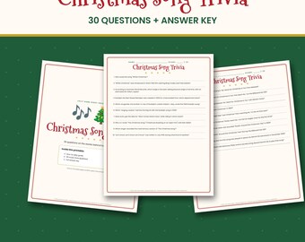 Christmas Song Trivia Game Printable, 30 Holiday Music Questions with Answer Key, Party Game for Adults & Family, PDF