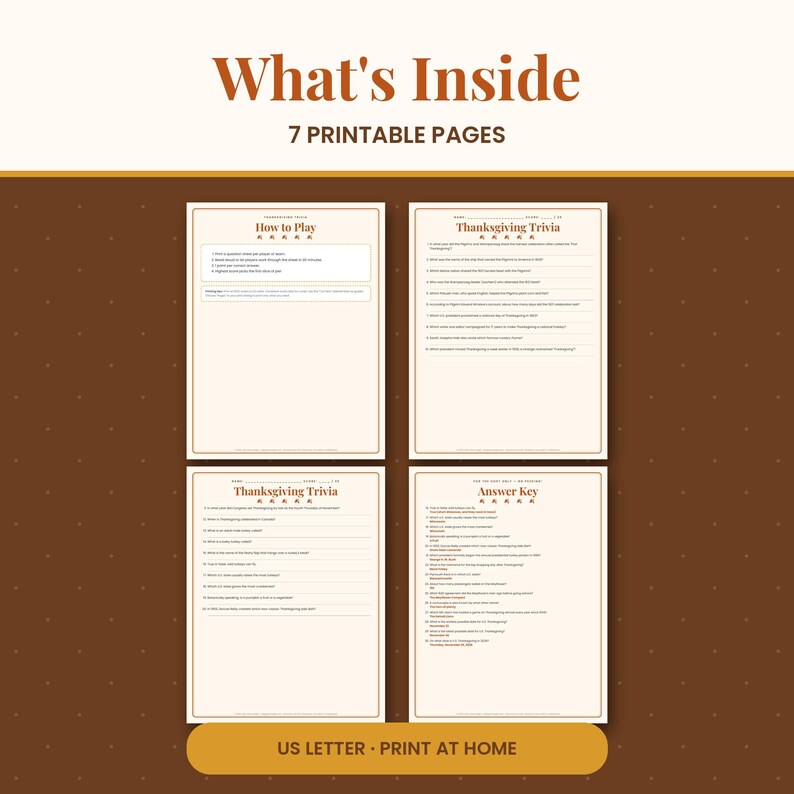 Thanksgiving Trivia Game Printable, 30 Questions with Answer Key, Friendsgiving Party Game for Family & Kids, Instant Download PDF image 2
