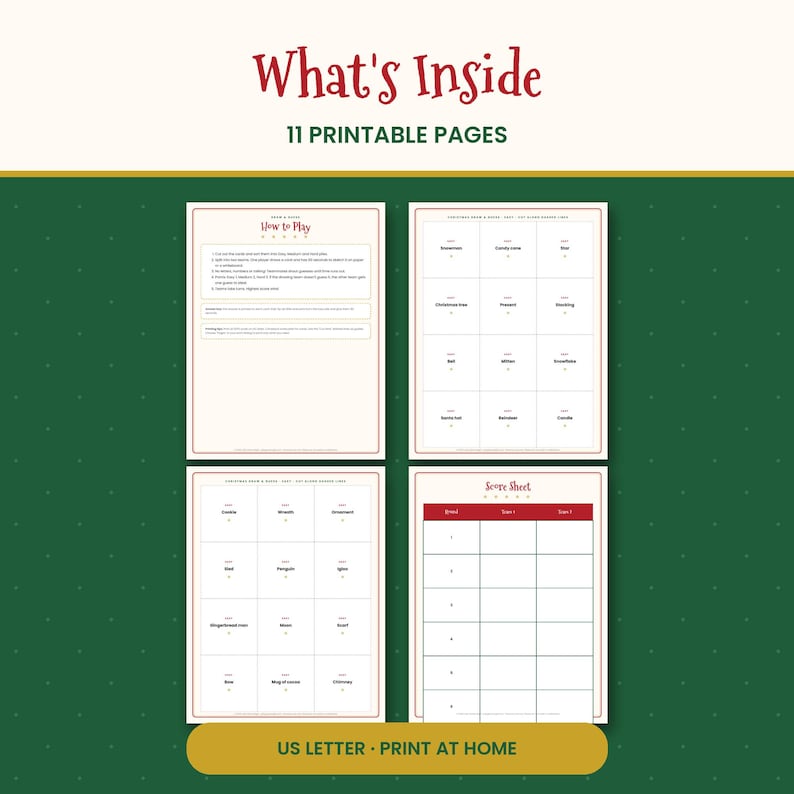 Christmas Drawing Game, 72 Draw & Guess Cards in 3 Levels, Holiday Party Game for Kids, Family and Classroom, Printable PDF image 2