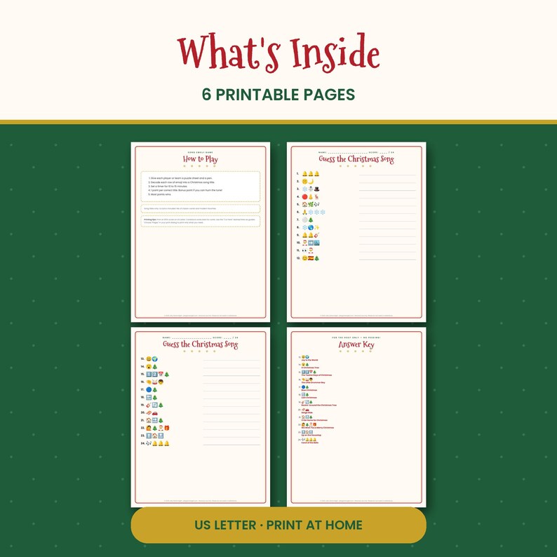 Christmas Song Emoji Game, Guess the Holiday Song Printable Quiz with Answer Key, Family & Office Christmas Party Game, PDF image 2
