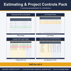 Contractor Project Controls Pack: Bid Leveling, Job Costing, Change Orders (Excel/Google Sheets)