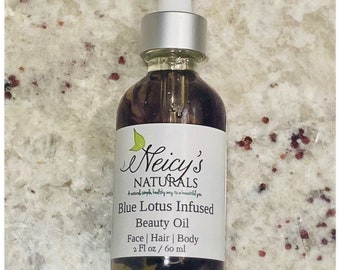 Blue Lotus Infused | Beauty Oil | Moringa Seed Oil | Blue Berry Seed Oil | 2 oz | Face, Hair, Body|