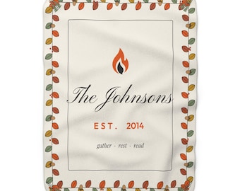 Personalized Family Blanket, Custom Name Sherpa Throw, Cozy Botanical Blanket, Est Year Family Gift, Christmas Gift for Mom