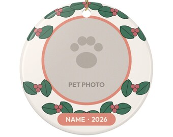 Custom Pet Photo Ornament 2026, Personalized Dog Christmas Ornament, Cat Photo Ornament, Pet Name Keepsake, Gift for Dog Mom