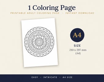 Mandala Calm - 1 Mandala to Color | Printable Adult Coloring Book PDF | Instant  Download