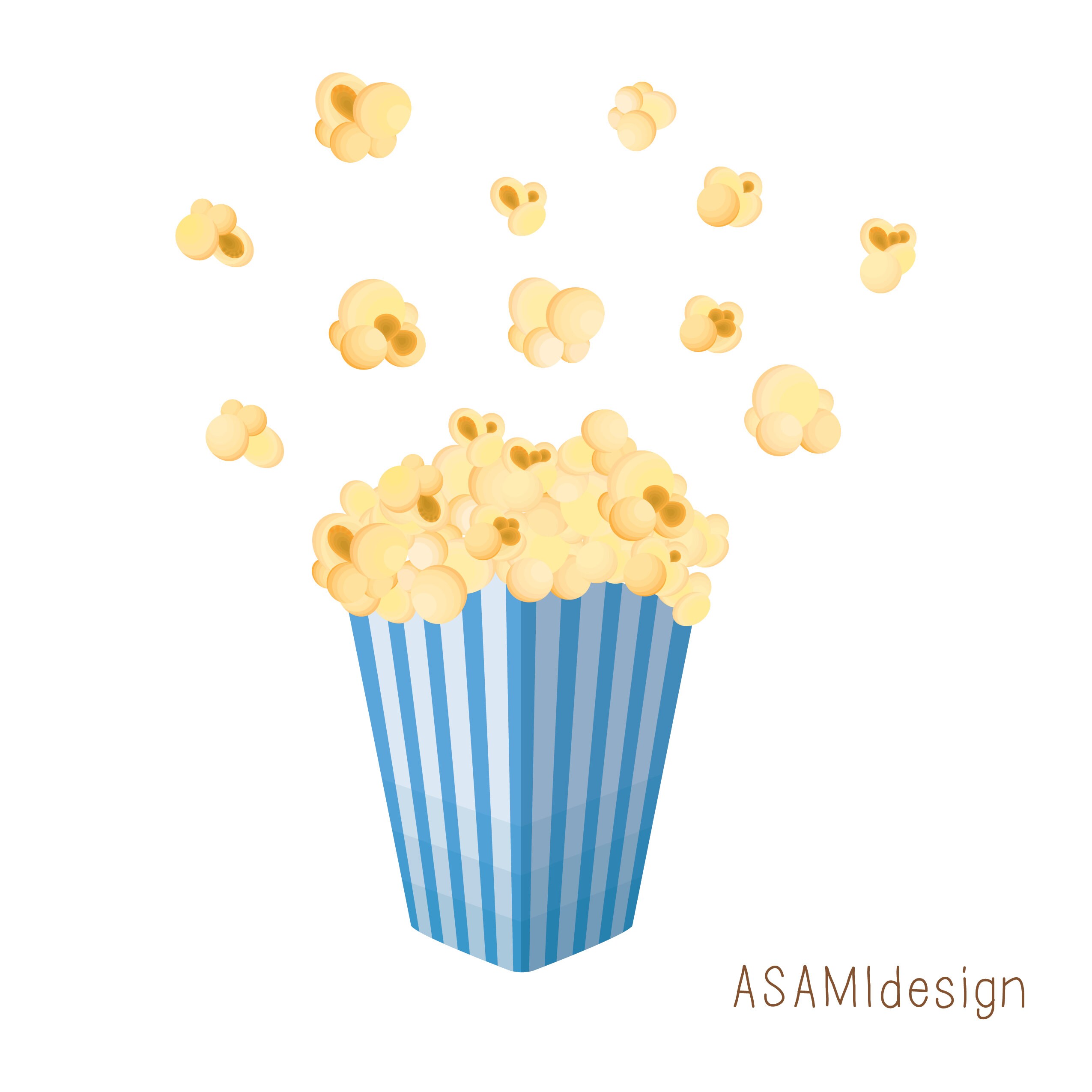 Popcorn Clipart Popping Popcorn Blue Popcorn Box Clip Art Etsy
