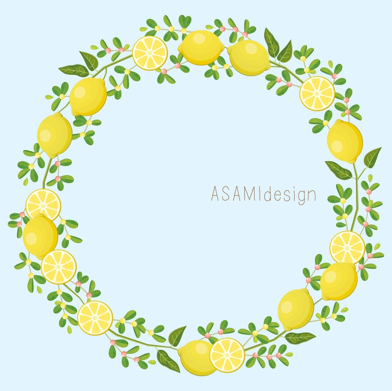 Lemon Wreath Clipart Lemon Clip Art PNG | Etsy