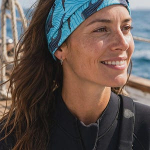 Shark Pattern Neck Gaiter, Ocean Waves Face Covering, Hand Drawn Shark Headband, Scuba Diver Gift, Snorkel Bandana, Shark Lover Gift