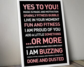 YES to YOU! (LH) Fitspiration Motivational Quotes Poster 24x36, Instructor sayings, workout gym decor, home bike decor, fitness gift