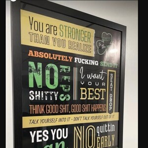 May include: A motivational poster with a black background and green, yellow, and white text. The poster features the text "You are STRONGER THAN YOU REALIZE" and "NO SHITTY BEST". The poster also includes the text "YES YOU CAN NO QUITTIN EARLY" and "#IRISHYANKS".