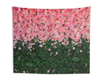 PINK FLOWERS FLORAL Scene Wall Tapestry for Curtain Gardeners and Gardens