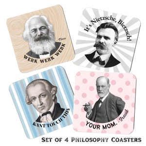 Philosophy Coasters - Set Of 4 - Nietzsche, Marx, Freud, Kant
