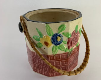 Majolica Biscuit Jar with Handle