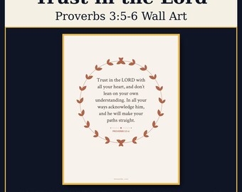 Trust in the Lord With All Your Heart Wall Art, Proverbs 3:5-6 Bible Verse Print