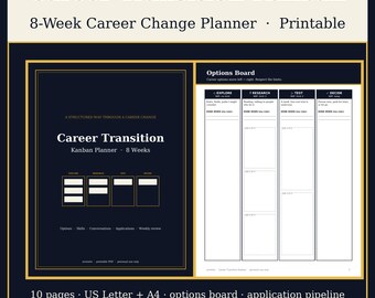 Career Change Planner Printable, Job Search Kanban Board, Career Transition Workbook, Job Application Tracker PDF