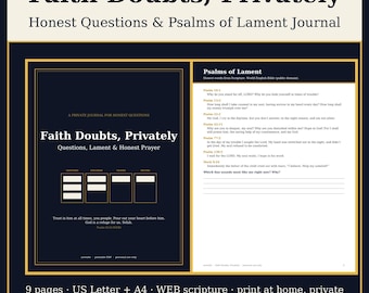 Faith Doubts Journal Printable, Honest Questions Christian Journal, Psalms of Lament Prayer Pages, Private Bible Journal PDF