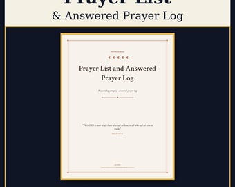 Prayer List Printable, Answered Prayer Log & Prayer Request Journal for Family or Church