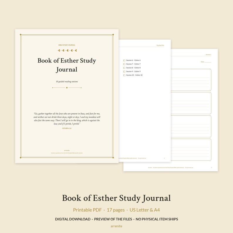 Book of Esther Bible Study Printable, Women's Bible Study Journal, For Such a Time as This, Old Testament Study PDF image 1