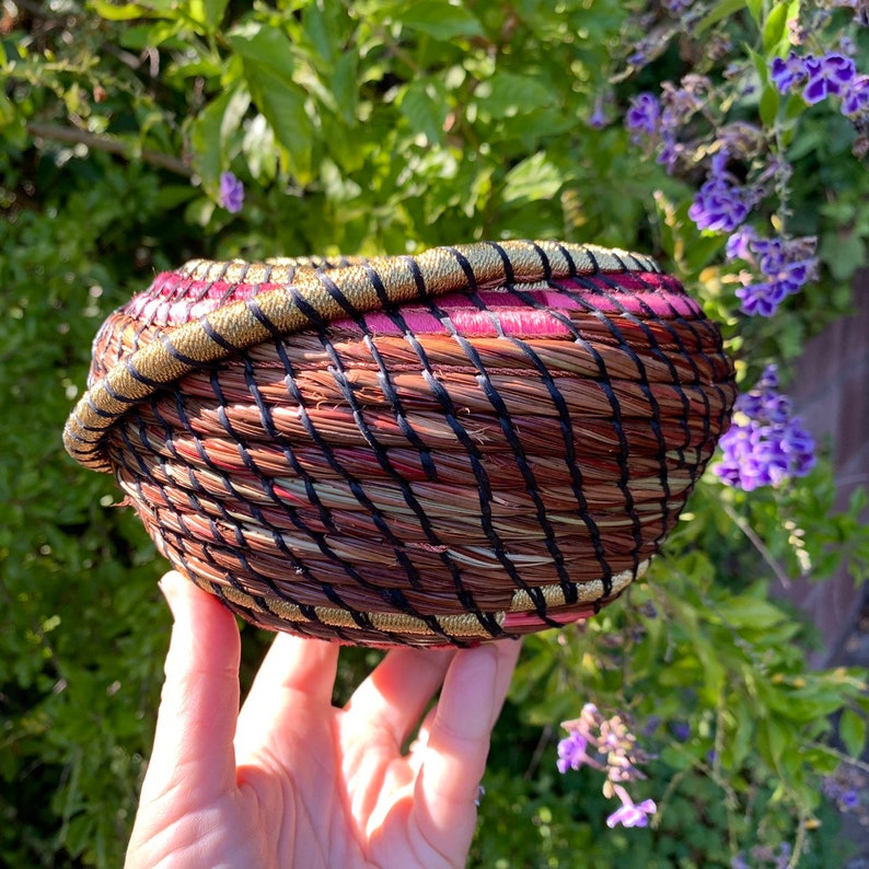 Winter Berry coiled pine needle trinket basket