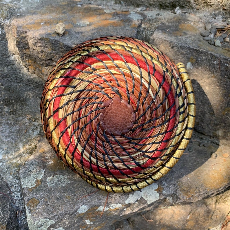 Winter Berry coiled pine needle trinket basket