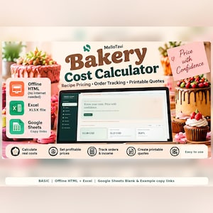 Bakery Cost Calculator | Recipe Pricing, Excel, Google Sheets & Offline HTML