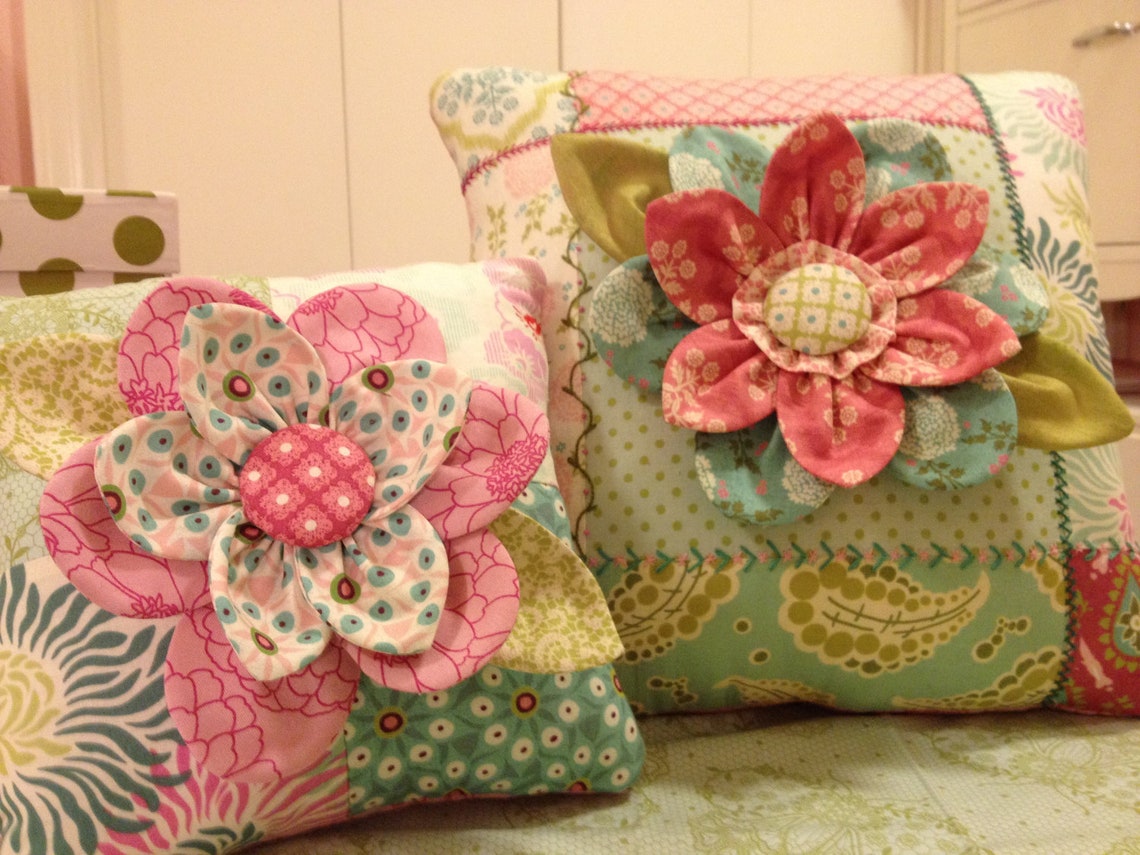 Embroidered Flower Pillow PDF Pattern Etsy