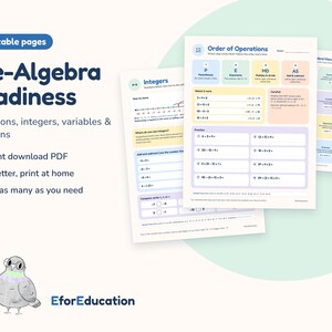Förberedelsekit för algebra | Ordningsföljd, heltal, variabler, mönster och enstegsekvationer | Utskrivbar för hemundervisning