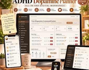 Dopamine Menu HTML Planner | ADHD Activity Organizer, Mood Energy Tracker, Daily Planner, Self Care Ideas & Goals Dashboard
