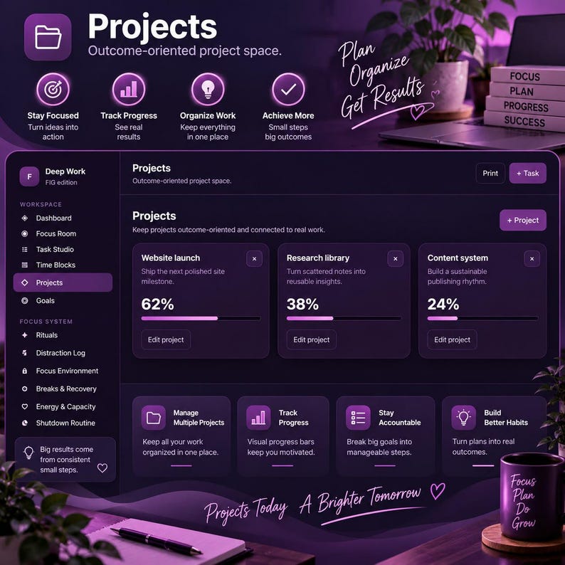 Deep Work Planner HTML | Focus Timer Dashboard, Time Blocking, Productivity Tracker, Task Manager & Goal Organizer bild 7