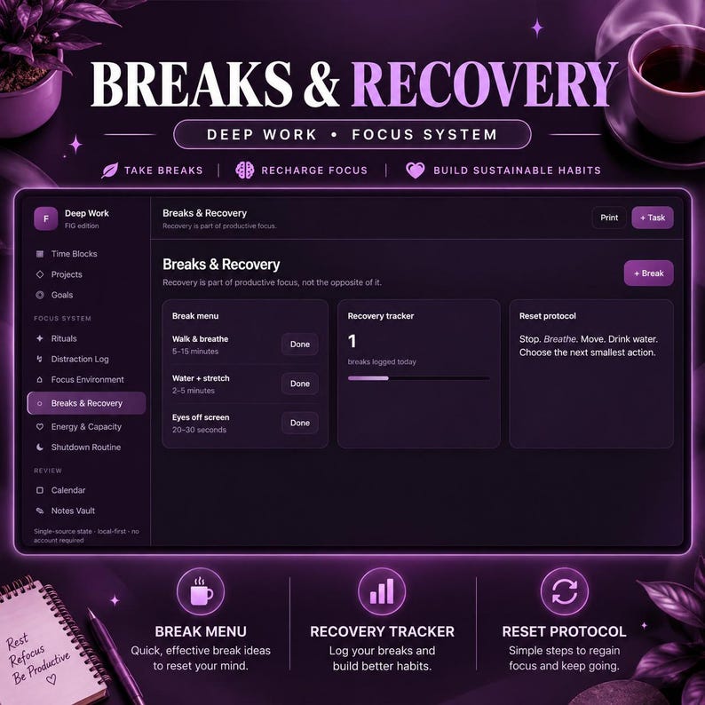 Deep Work Planner HTML | Focus Timer Dashboard, Time Blocking, Productivity Tracker, Task Manager & Goal Organizer bild 8