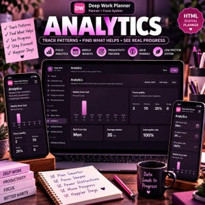 Deep Work Planner HTML | Focus Timer Dashboard, Time Blocking, Productivity Tracker, Task Manager & Goal Organizer bild 2