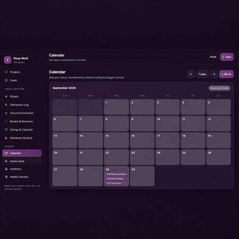 Deep Work Planner HTML | Focus Timer Dashboard, Time Blocking, Productivity Tracker, Task Manager & Goal Organizer bild 11