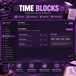 Deep Work Planner HTML | Focus Timer Dashboard, Time Blocking, Productivity Tracker, Task Manager & Goal Organizer bild 10