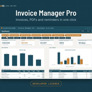 Invoice Manager Pro | Excel VBA Invoice System | PDF Invoices, Payment Reminders, Statements, Recurring | Developer Licence, Full Source
