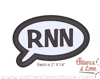 Patch, Sew-on, 2 inch by 1.4 inch rectangle, RNN, reply not necessary, customizable patch, text patch, txt