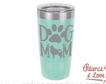 One Polar Camel 20 or 30oz insulated tumbler, Laser Engraved w/Clear Lid. Dog Mom, with Collie Silhouette, vacuum insulated tumbler