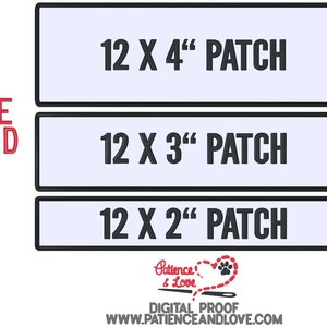 May include: Three white rectangular buttons with black outlines and black text. The buttons are labeled "12 x 4" PATCH", "12 x 3" PATCH", and "12 x 2" PATCH".