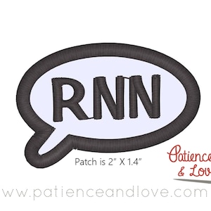 Patch, Sew-on, 2 inch by 1.4 inch rectangle, RNN, reply not necessary, customizable patch, text patch, txt