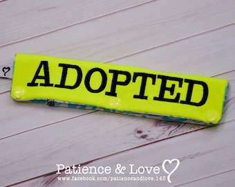 1 ADOPTED or ADOPTABLE, Personalized Leash Sleeve, Collar wrap, Snap-On, customizable, custom embroidered leash wrap sign
