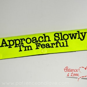 1 Approach Slowly I'm Fearful, riemhoes, aanpasbaar, op maat geborduurde omslagdoek, bord voor angstige hond, voorzichtig