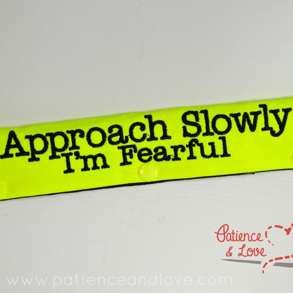 1 Approach Slowly I'm Fearful, Leash Sleeve, customizable, custom embroidered leash wrap, sign for fearful dog, careful