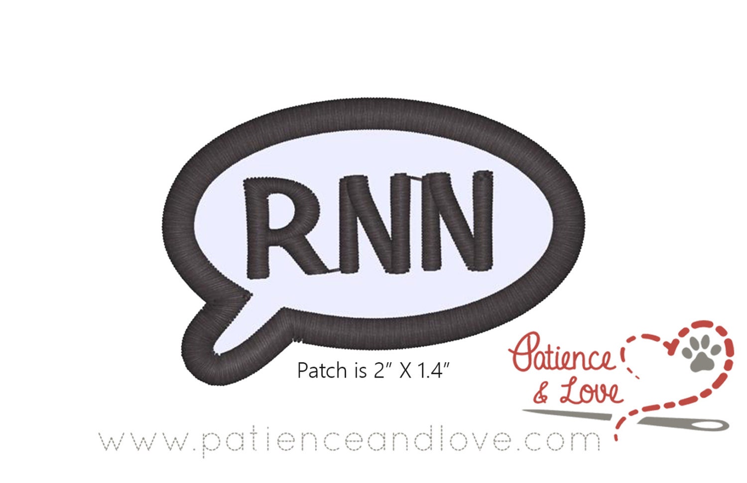Patch, Sew-On, 2 Inch By 1.4 Rectangle, Rnn, Reply Not Necessary, Customizable Patch, Text Txt