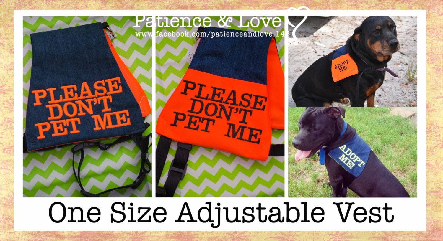 Vest adjustable for many dogs, Please DON'T Pet Me, Light weight s.d.  style vest, butterfly shape