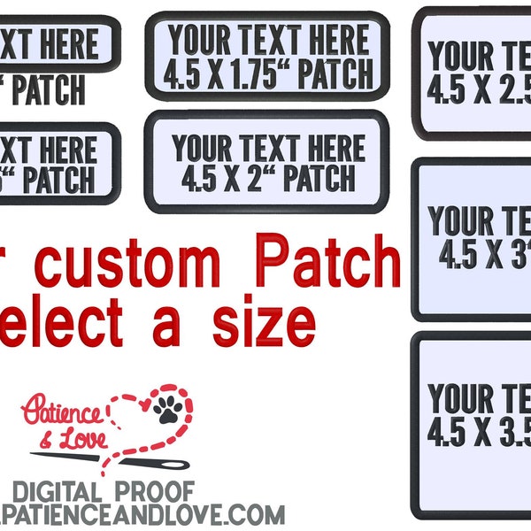 1 Patch, 4.5 inch x select your height rectangular patch, your custom text, sew on