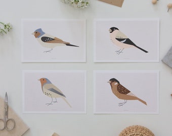 Birds greeting card set of 4, Scandinavian bird print set