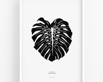 Monstera leaf print black white, modern botanical art Monstera print botanical wall art print black and white plant print Monstera art print