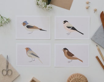 Birds postcard set of 4, modern birds print set