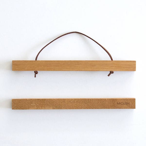 Natural wood poster hanger, magnetic print hanger