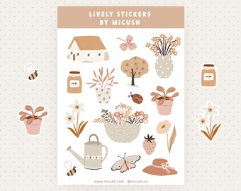 Cottagecore Garden Stickers | Sticker Sheet, Cute Stickers, Planner Stickers, Bullet Journal Stickers